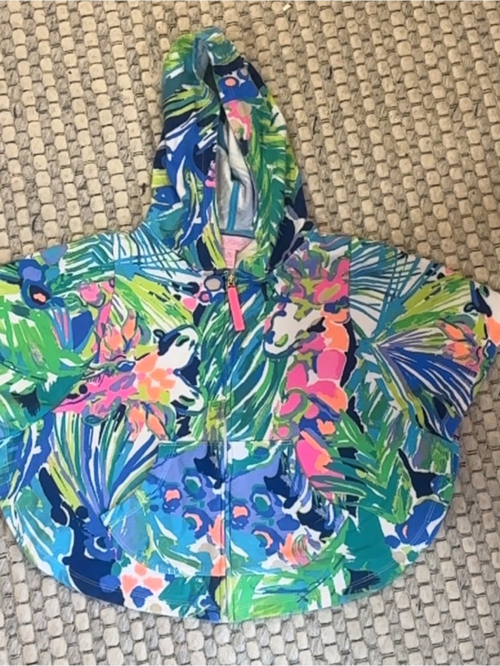 Lilly Pulitzer Girls' Neon Tropical Hooded Swim Coverup - Blue, Green, Pink